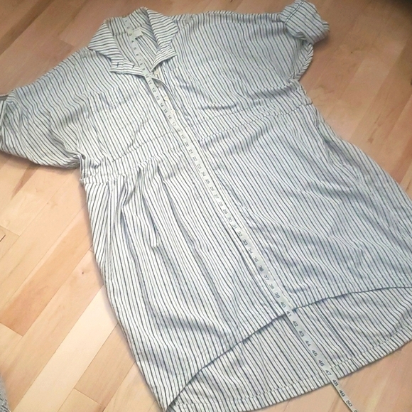 Billy Reid Stripe Drawstring Waist Shirt Dress White Charcoal One Size XS-L - Picture 12 of 16